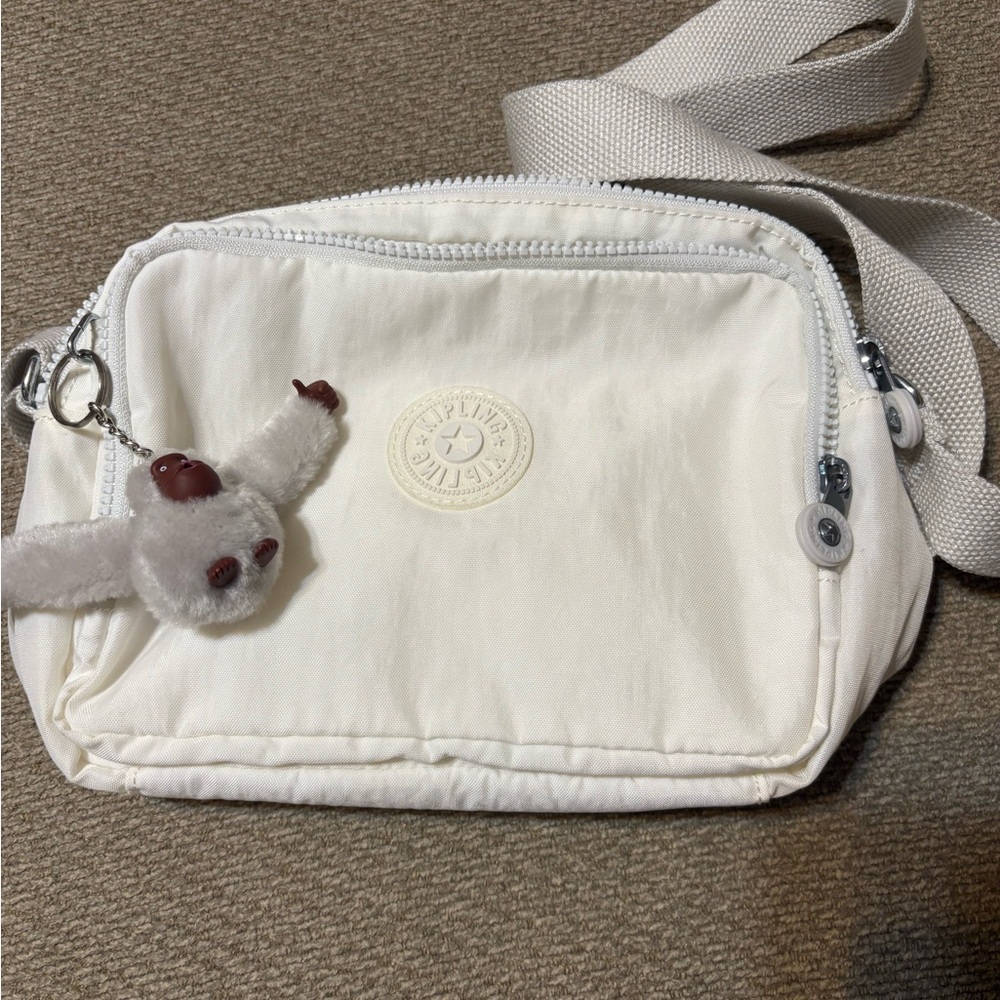 Kipling Cream Crossbody Bag with Plush Keychain